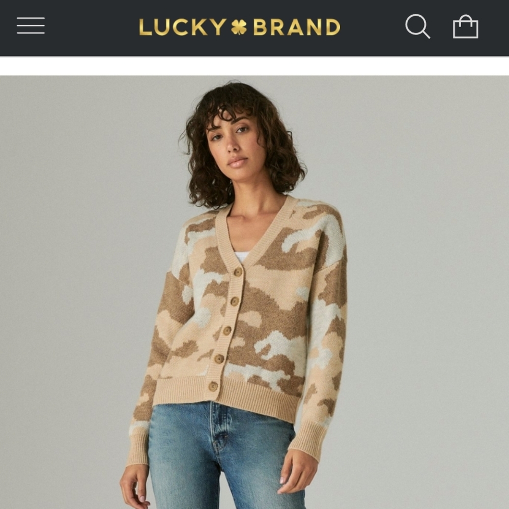 NWT Lucky Brand natural camo cardigan sweater, wool blend sz L